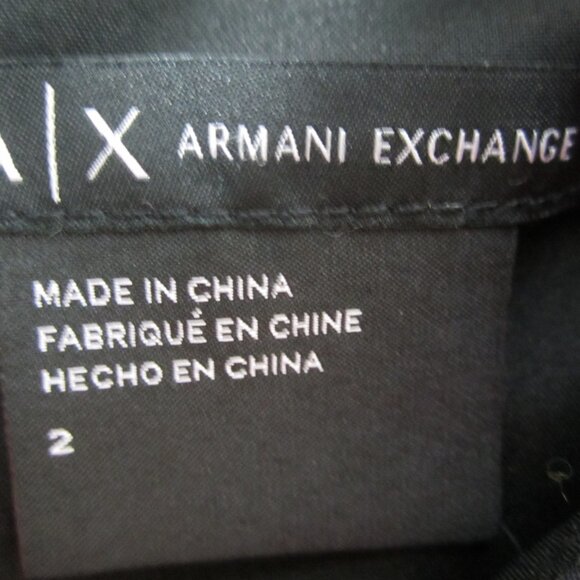 A/X Armani Exchange Women 2 Black Fleck 3/4 Sleeve Dress Sash Belt Pleats XS - Picture 3 of 11